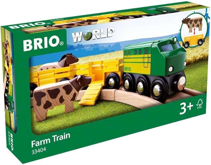 BRIO World 33404 - Farm Train | 5-Piece Wooden Toy Train Set for Kids | Ideal for Ages 3 & Up | Certified Sustainable Materials