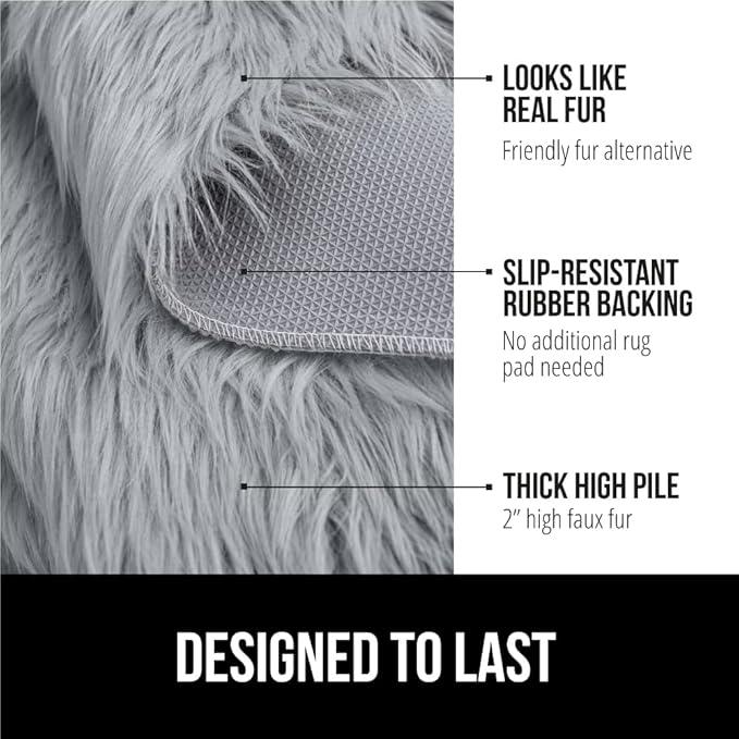 Gorilla Grip Fluffy Faux Fur Rug, Machine Washable Soft Furry Area Rugs, Rubber Backing, Plush Floor Carpets for Baby Nursery, Bedroom, Living Room Shag Carpet, Luxury Home Decor, 3x5, Gray