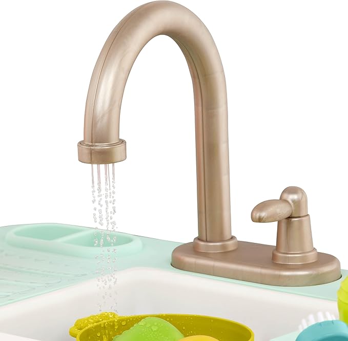 B. toys- Splash-n-Scrub Sink- Pretend Play Color Changing Playset – Toy Kitchen Sink – Faucet & Running Water, Dishes, Play Food- 3 Years + (15 Pcs)