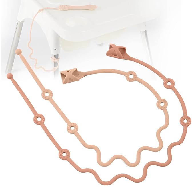 Toddler Utensils，Silicone Stretch Lids for fork and spoon,Holder Strap Food Grade Silicone Keep Fork and Spoon Off The Floor Great for Baby and Kids Dishwasher Safe （Apricot and Orange)