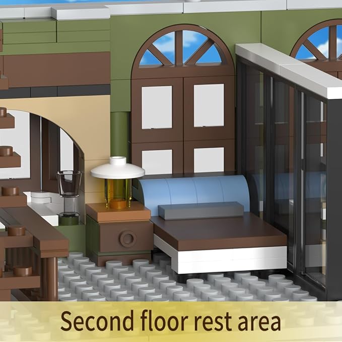 City Restaurant Building Blocks Set with LED, 1230Pcs Mini Brick Architecture Toy for Adults and Teen 14+ (Not Compatible with Lego)