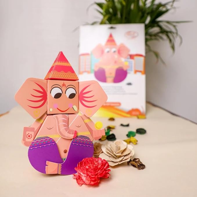 Desi Favors Combo Goddess Durga MATA, Krishna & Ganesh DIY Kids Origami Kit | Traditional Gifts for DIY Kids Different Occasions Birthday, Diwali, & Dussehra, Hindu Culture | 7.9x3.4 Inch (Pack of 3)