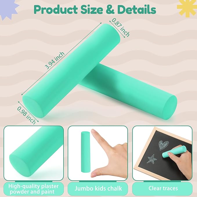 Fulmoon 40 Pcs Jumbo Sidewalk Chalk for Kids Outdoor Art Non Toxic Large Washable Street Chalk for Adults Drawing Painting Graffiti Classroom(Green,Round Style)
