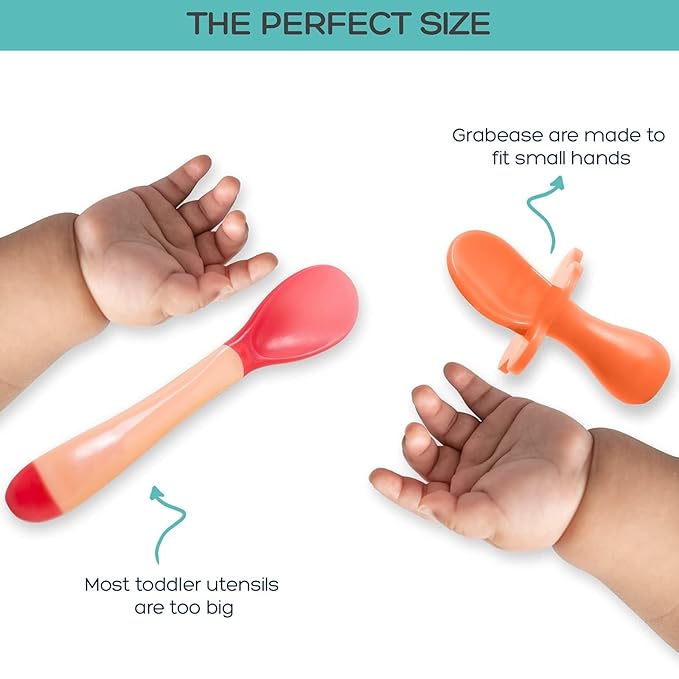 Grabease Baby Fork and Spoon Set for Babies & Toddlers - BPA-Free & Phthalate-Free Self-Feeding Cutlery - Orange Toddler Utensils