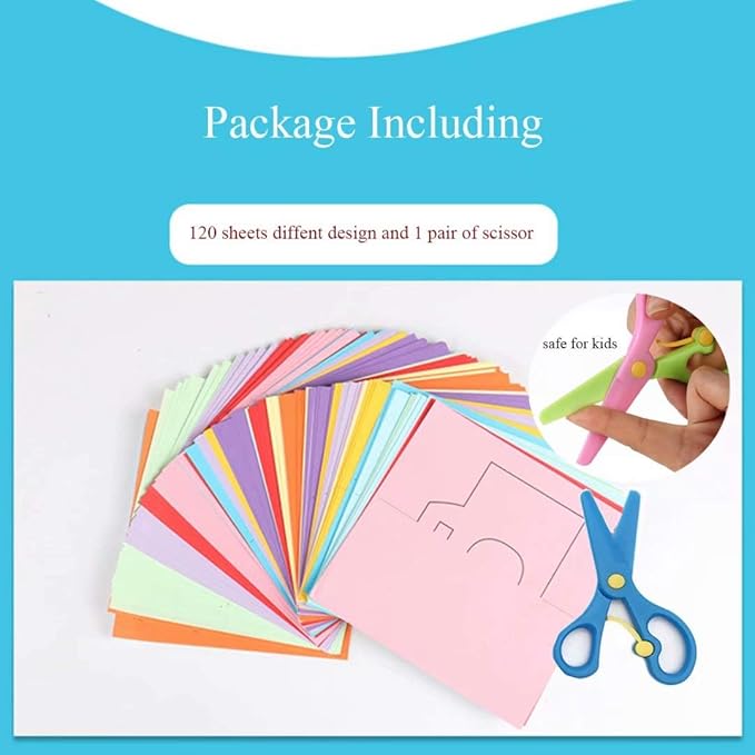Fun Paper-Cut Set; Paper Cutting; Paper Art; Scissor Skills Activity Cutting Book; Kids Scissors Crafts Kits Preschool-120 Pages with A Pair of Child-Safe Scissors