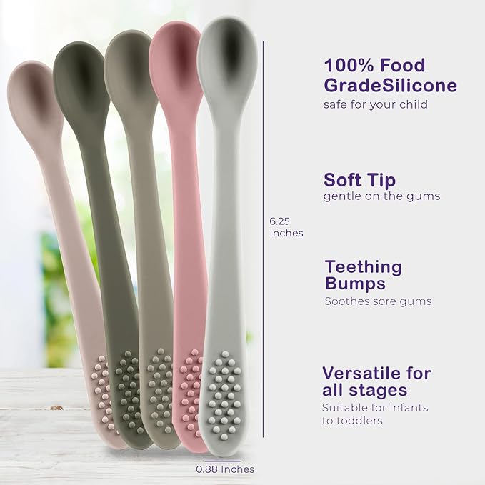Baby Spoons First Stage Silicone Baby Spoon – Self Feeding Baby Utensils – Infant Spoons First Stage Baby Feeding Spoon - Soft & Gentle on Gums - BPA Free Silicone Baby Spoons Set (Pastel7)