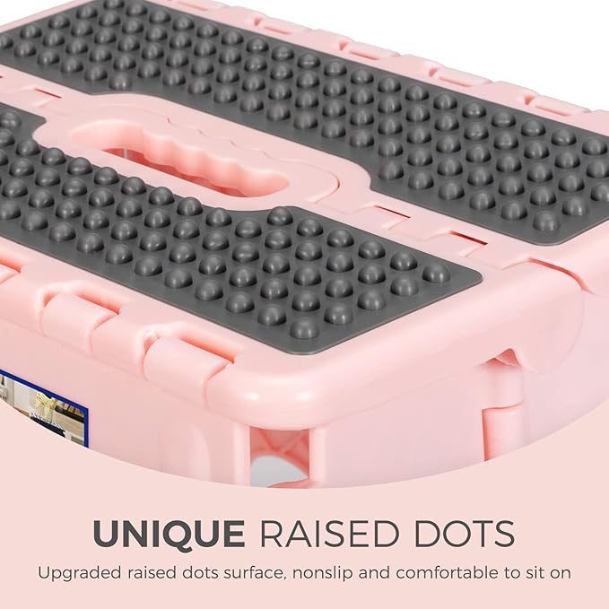 ACKO Folding Step Stool 13 Inch Stool Heavy Duty Plastic Foldable Step Stools for Kids, Stepping Stool with Handle, Folding Stool Suitable for Kitchen Hold Up to 300 LB (Sakura Pink 1PC)