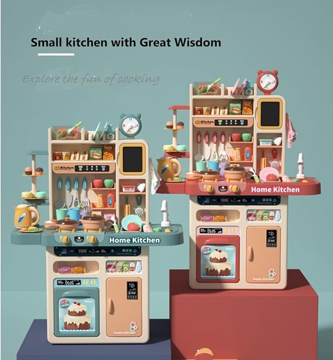 Serena & Jewel Kit for - Kitchen Playset Pretend Food - Toy Accessories Set w/Real Sounds & Light, Play Sink, Cooking Stove with Efflunent,88 PCS for Toddlers Kids, Girls & Boys（3-10 Years） (Orange)