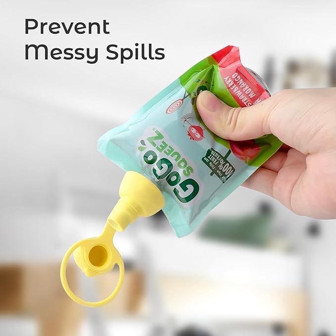 Soft Sip Food Pouch Topper - BPA Free Silicone Food Pouch Tops for Baby Prevent Spills, Food Grade Toddler Pouch Lids Protects Childs Mouth, 4 Pack Bundle (Blue, Green, Yellow, Orange)