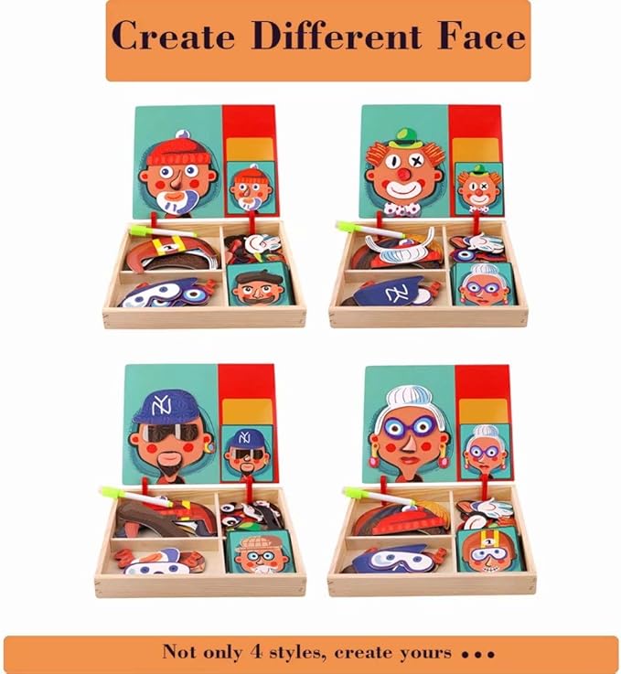 Wooden Magnetic Jigsaw Puzzles Toy, Toddler Craft Toys Educational Travel Puzzle Games Double Sided Drawing Easel for Boys and Girls