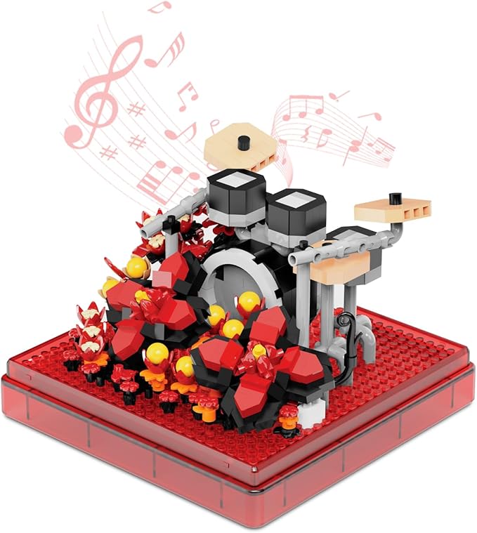 Drums Mini Building Block Sets with Colorful Flower Decor, Micro Building Sets with Dust Cover,Gift for Girl,Lover,Mother, Home Office Decor Kit Suit for Kids and Adult Aged 8+(Drums)