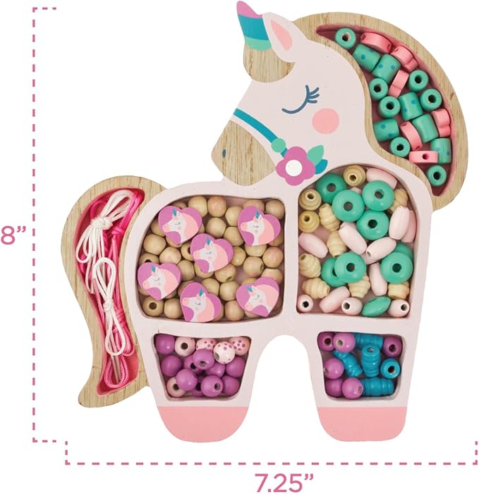 Stephen Joseph, Wooden Holiday Bead Kit for Kids, 125 Wooden Beads with 4 Necklace and 4 Bracelet Cords with Reusable Wooden Tray, Premium Wood Jewelry Making Kit for Kids, Reindeer