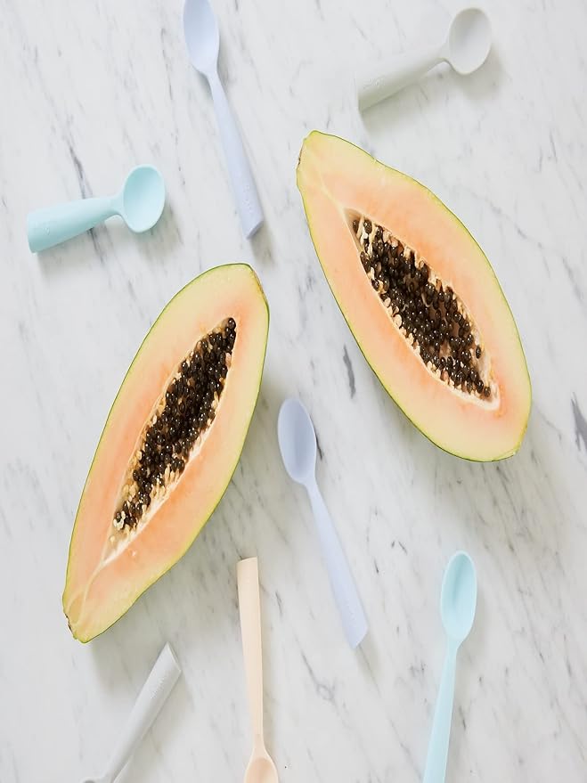 Miniware Silicone Baby Spoon for Training - BPA Free Baby Utensils - Baby Spoons Self Feeding 6 Months | 100% Food Grade Silicone - Modern & Dishwasher Safe Toddler Spoons (Grey & Key Lime)