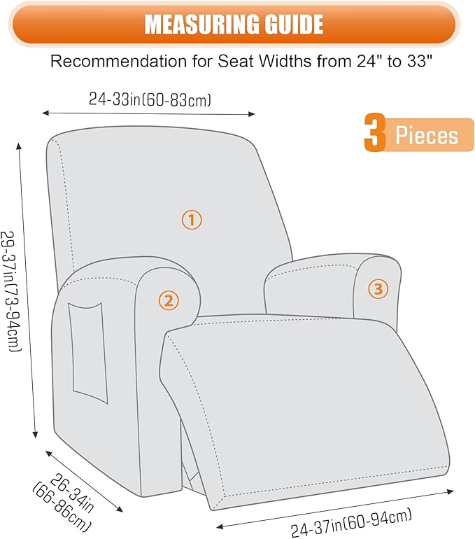 VANSOFY Recliner Chair Cover, 3-Pieces Stretch Recliner Covers for Recliner Chair Soft Reclining Chair Slipcover Furniture Protector for Dogs Cats(Cream)