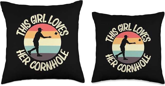 Cornhole Gift Cornhole Player Accessories & Stuff Funny Cornhole Designs for Girls Kids Bean Bag Toss Players Throw Pillow, 18x18, Multicolor