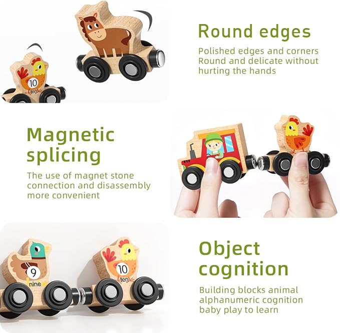 Montessori Toys for Toddlers, 11PCS Wooden Train Set, Toddler Toys for Preschool Learning Activities for Kids, Birthday Gift for Boys and Girls