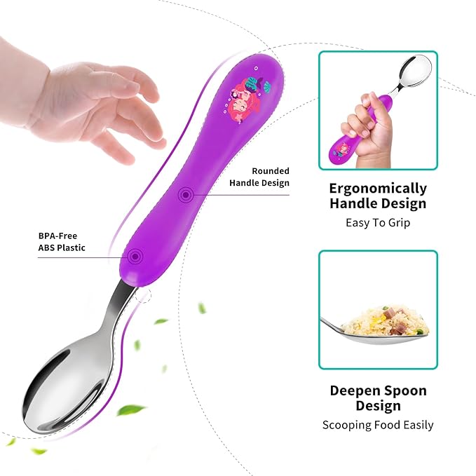 Lehoo Castle Toddler Fork and Spoon, 6pcs Toddler Utensils Kids Silverware, Safe Stainless Steel Toddler Fork Spoon Set, Children Flatware Set, Incudes 3 Spoons and 3 Forks (Mermaid)