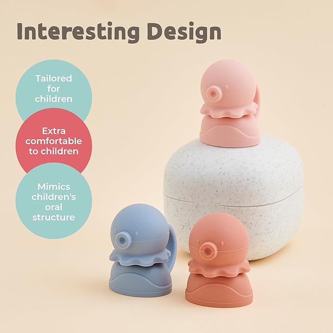 Octopus | Blue, Pink | SoftSip Food Pouch Toppper | 2EA + Travel Case | Prevent Spills & Leakage | Protect Child Baby Toddler Mouth | Food Grade Silicone Reusable | Baby Led Weaning | BPA Free