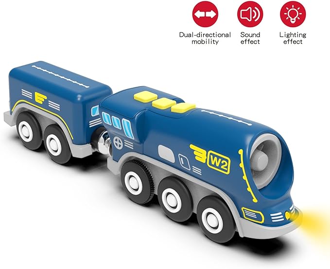 Z MAYABBO Battery Operated Locomotive Trains for Wooden Tracks, Powerful Engine Toy Train Vehicle for Railway Track, Science Fiction Train Car Series Fit All Brands Railroad (Battery Not Included)