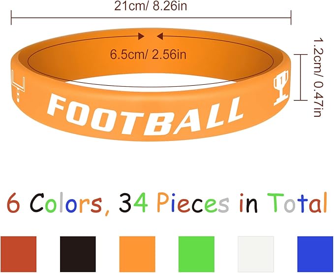 MIAHART Football Theme Bracelets Silicone Wristband for Sport Theme Birthday Party Favors, 6 Styles (34)