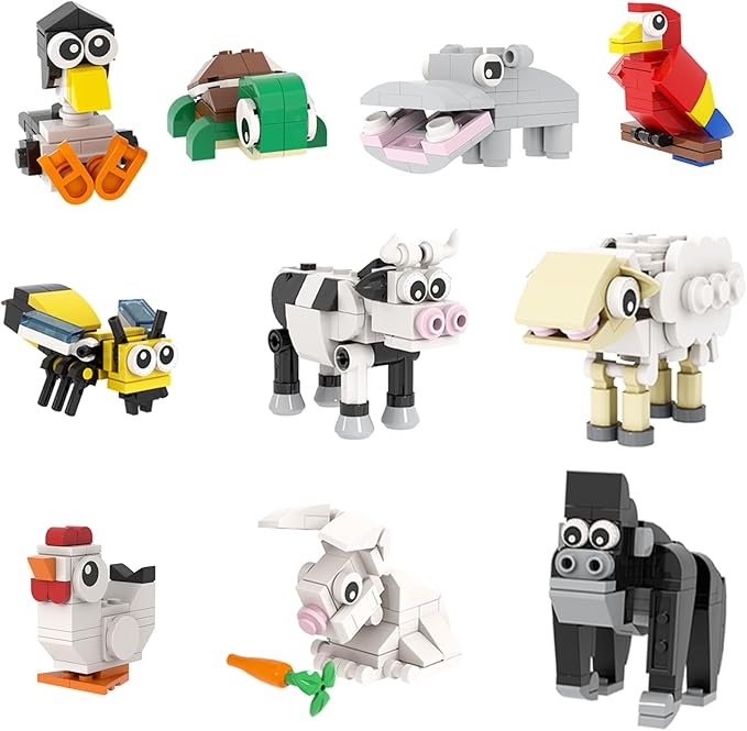 MOOXI-MOC 10pcs Animal Party Favors Building Set,Animal Building Block Toys,Suitable for Easter,Christmas Birthday,Party Gifts(465pcs)