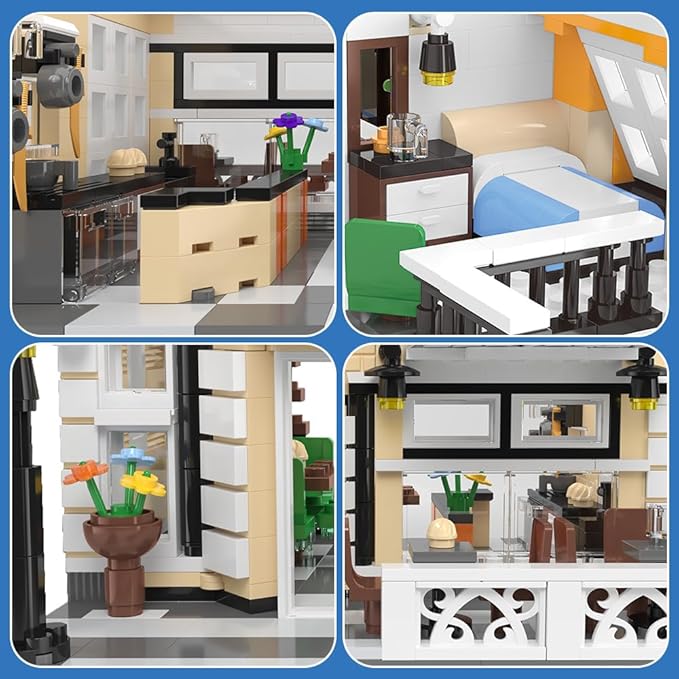 City Garden Hotel Building Sets,House Architecture Model Blocks Toys for Adults & Teens，1300 PCS Mini Bricks with LED(Not Compatible with Lego)