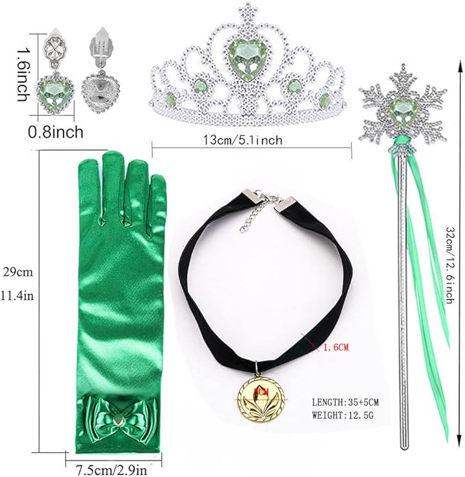 Princess Anna Costume Dress up Accessories for Girls Frozen Anna Cosplay Accessories Christmas Gifts Set Gloves Tiara Crown Necklace Wand Earrings Ring Princess Accessories