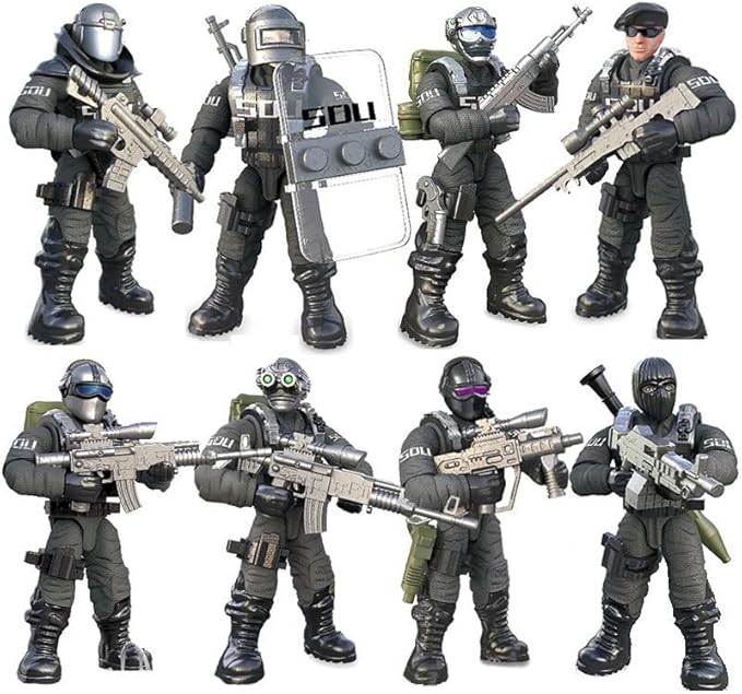 MEIEST SWAT Model Equipment Assembly Building Block Toys,8 PCS City Police Action Mini-Figures with Multiple Military Weapons Accessories,Party Favors Set