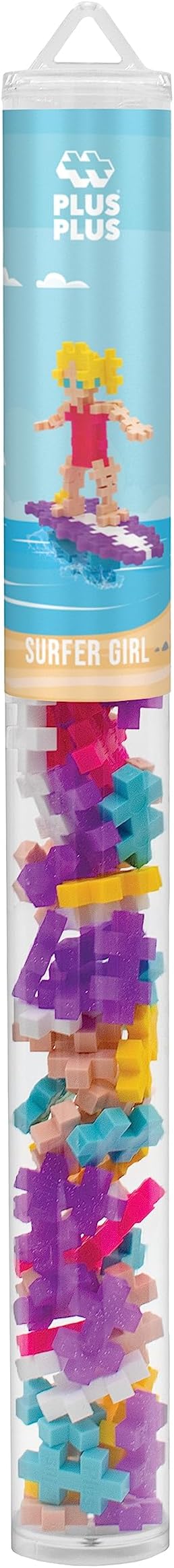 PLUS PLUS 3D Figure Building Block Set, Fun Stem Toys for Kids, 70 Interlocking Pieces - Surfer Girl Mini Maker Tube