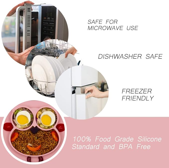 Qshare Toddler Plate, Portable Baby Plate for Toddlers and Kids, BPA-Free Strong Suction Plates for Toddlers, Dishwasher and Microwave Safe Silicone Placemat 11x8x1 inch