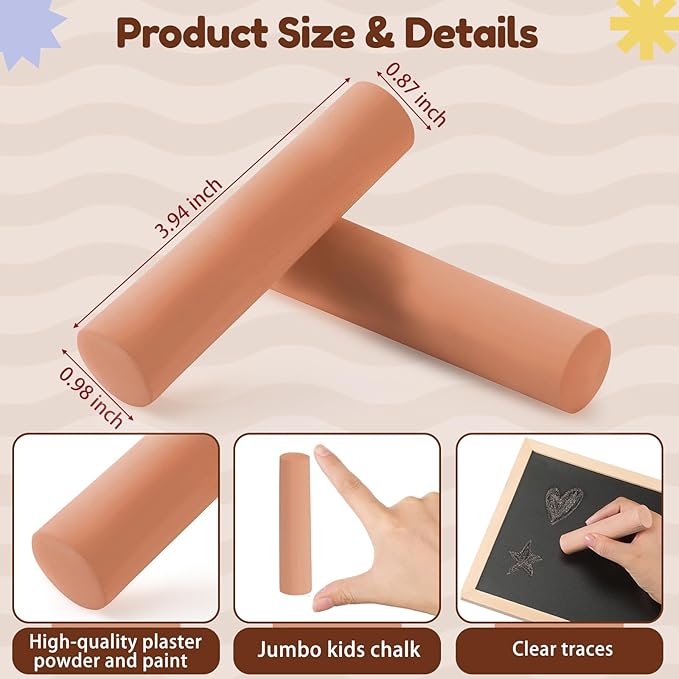 Fulmoon 40 Pcs Jumbo Sidewalk Chalk for Kids Outdoor Art Non Toxic Large Washable Street Chalk for Adults Drawing Painting Graffiti Classroom(Light Tan,Round Style)