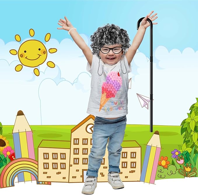 Old Lady Costume for Girls 100 Days of School Costume 100 Days DIY Shirt Pom Poms Balls for Kids Grandma Dress up