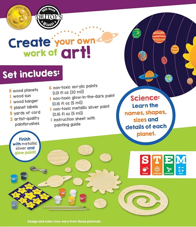 Works of Ahhh... Craft Set - Solar System Mobile Classic Wood Paint Kit