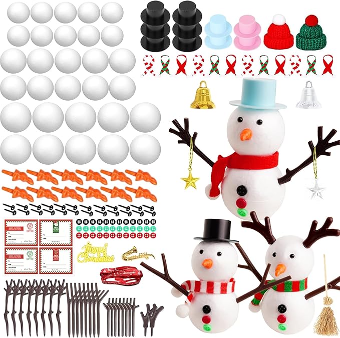 MZfowsen 12Pack Snowman Crafts Kits for Kids, Arts and Crafts for Kids, Build a Snowman Making Kit for Winter Party Favors Supplies