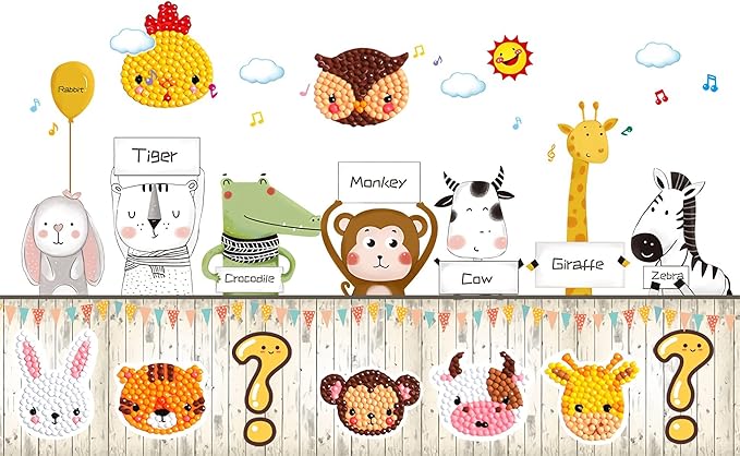 sinceroduct 5D DIY Kids Animal Diamond Stickers Beginner Diamond Kits, Digital Diamond Paint