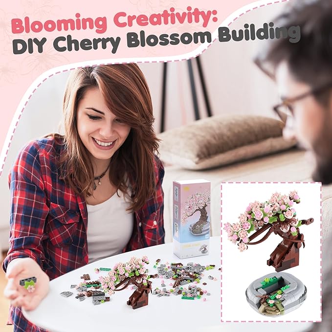 Cherry Blossoms Celebration Gift, Buildable Floral Display for Creative Kids, Spring Flower Room Decor or Office Art, Spring Flower Gift for Girls and Boys Aged 6 and Up