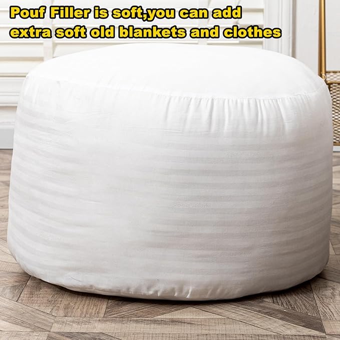 Asuprui Pouf Ottoman Stuffed Pouf Ottoman Foot Rest Stuffed Soft Foot Stool with Filler 20x20x12 Inches Fuzzy Chair Floor Chair Foot Rest with Storage for Living Room Bedroom Black Pouf with Filler