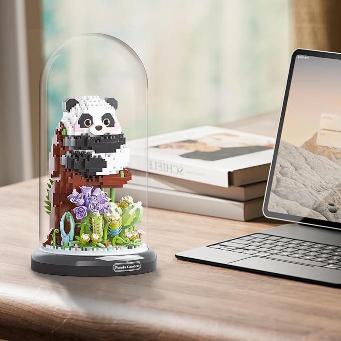 Panda Flower Bouquet Building Set for Adults, Animals Flowers Plants Decor with Dust Cover, Birthday Gift Building Toy for Boys Girls, 1083 PCS Mini Building Blocks, Not Compatible with Lego