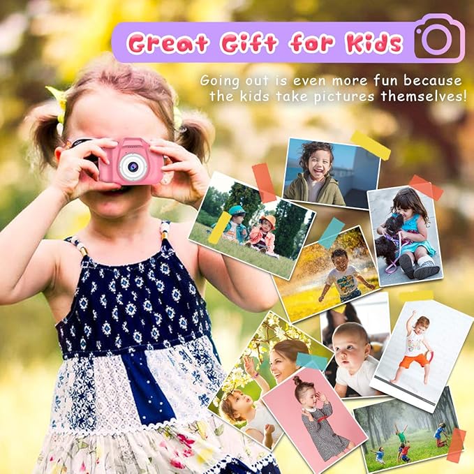 Seckton Upgrade Kids Selfie Camera, Christmas Birthday Gifts for Girls Age 3-9, HD Digital Video Cameras for Toddler, Portable Toy for 3 4 5 6 7 8 Year Old Girl with 32GB SD Card-Pink