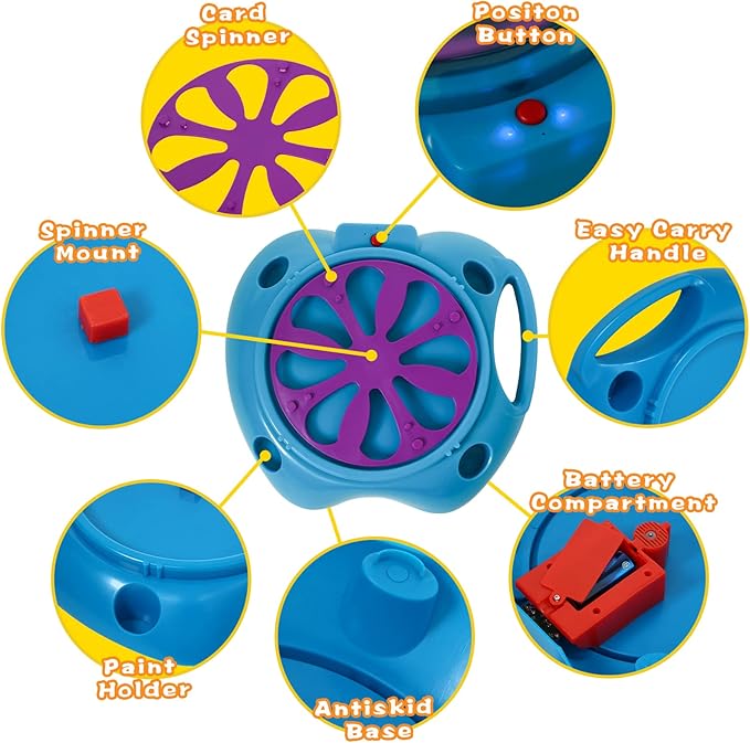 Spin Art Machine Variable Speed, Battery Operated Spinner - Paint Spinner with Splatter Guard, Washable Paint, Spin Art Kit, Art Design Card, Stem Toys, Kid Arts and Crafts, Girls Boys