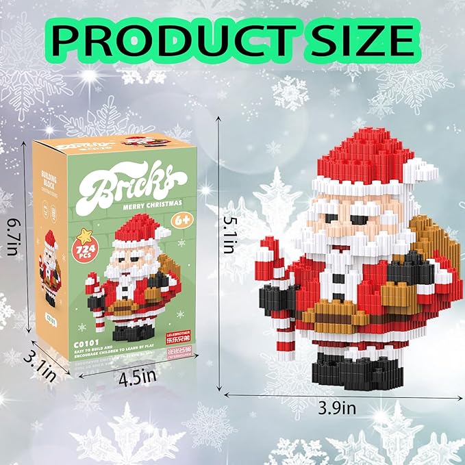 Christmas Building Blocks Santa Claus Compatible for Lego Christmas Micro Blocks Stacking New Toys Holiday Present Box New Year Birthday Gifts for Kids 6-12 Years Old (Santa)
