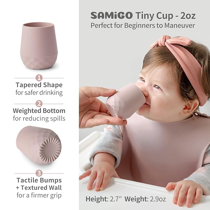 SAMiGO Silicone Baby Feeding Set, Baby Led Weaning Supplies, Suction Bowl Plate Bib Cup Self Feeding Spoons, Solid Food Eating Essentials, First Stage Utensils, 6+ Months