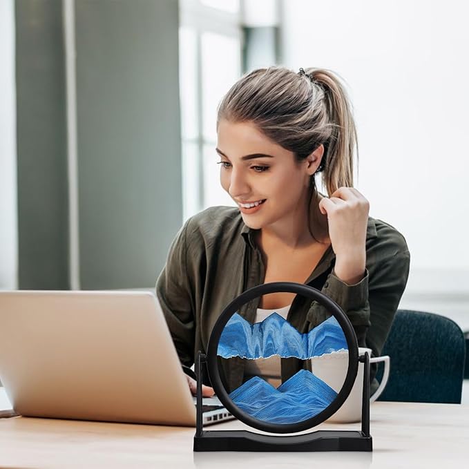 MXYATCJ | Moving Sand Art | Sand Art Liquid Motion | Sand Art Pictures | 3D Deep Sea Sandscape | Glass Sand Art Display | Sand Relaxing Gift for Adult | Home Office Decor | Desktop Toys | (10'' Blue)