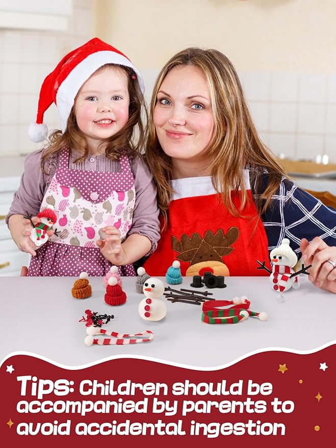 Cosweet 12 Pack Christmas Snowman Crafts Kit for Kids- Build a Snowman Kit with Air Dry Clay Xmas Stocking Stuffers Gift for Party Favors Winter Activities DIY Crafts Sewing