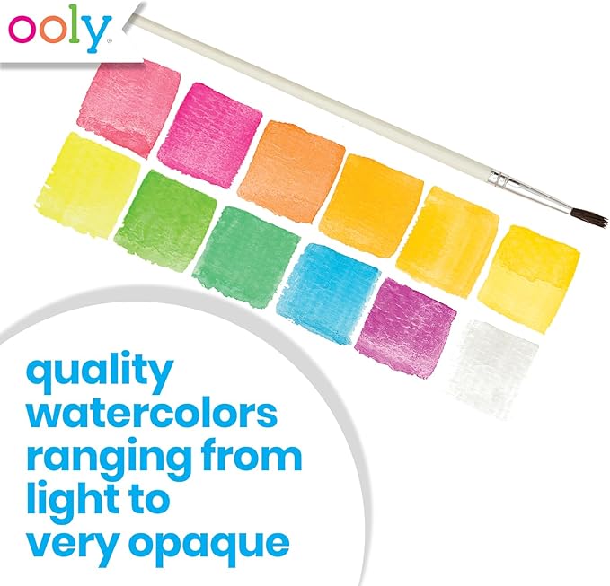 Ooly, Chroma Blends Neon Watercolor Paint Set, Watercolor Pack for Creative Kids and Adults, Bright Neon Colors in a Portable Case, Art Supplies for Ages 6 and Up, Brush Included