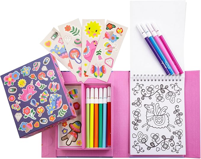 Tiger Tribe: Coloring Set - Magical Creatures - Activity Set w/ Stickers, Coloring Pages & Markers Stored Inside Magnetic Sealed Storage Box, Kid Age 4+