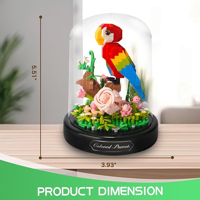 Topdear Flower Parrot Bouquet Building Set with LED String Light and Dust Cover, 551 Pcs Animals Flower Mini Bricks Building Blocks Toy for Kids, Adults, Gift for Mother's Day, Christmas(Red)