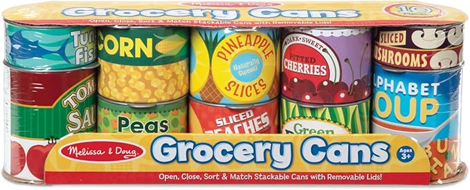 Melissa & Doug Let's Play House! Grocery Cans Play Food Kitchen Accessory ,3+ years- 10 Stackable Cans With Removable Lids