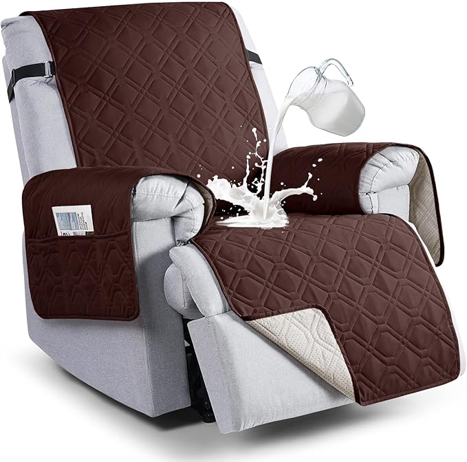 VANSOFY 100% Waterproof Recliner Chair Covers, Recliner Cover Non-Slip Dog Chair Cover Furniture Protector Washable Slipcover with Pocket, Elastic Straps for Pets, Dogs(Coffee, 30")