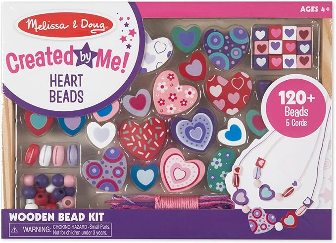 Melissa & Doug Created by Me! Heart Beads Wooden Bead Kit, 120+ Beads and 5 Cords for Jewelry-Making